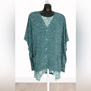 LOGO by Lori Goldstein Twinset Striped Knit Shrug & Animal Print Tank